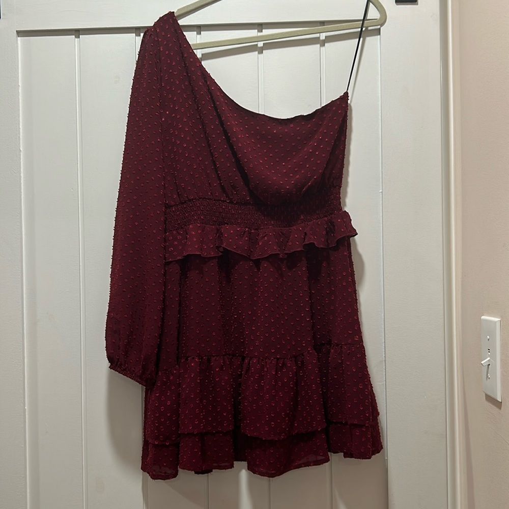 Altar’d State Off-the-Shoulder Maroon Holiday Dress